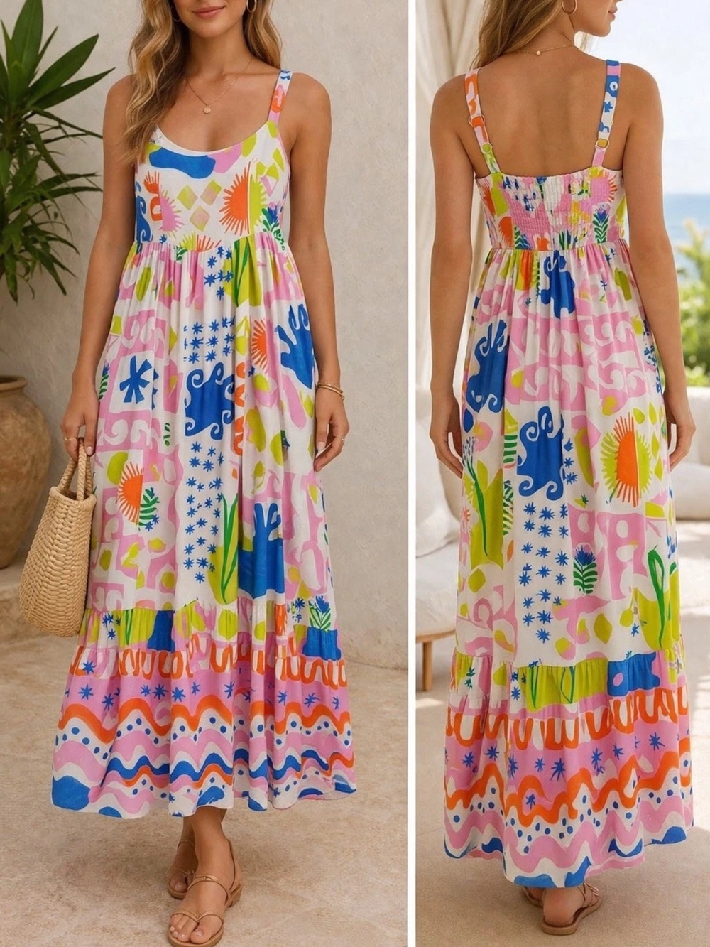 Paper Heart Bright Printed Maxi Dress - Multicolor szS